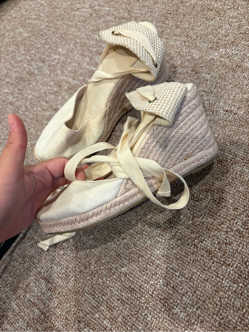 Cream Espadrille Wedge Sandals with Ankle Wraps
